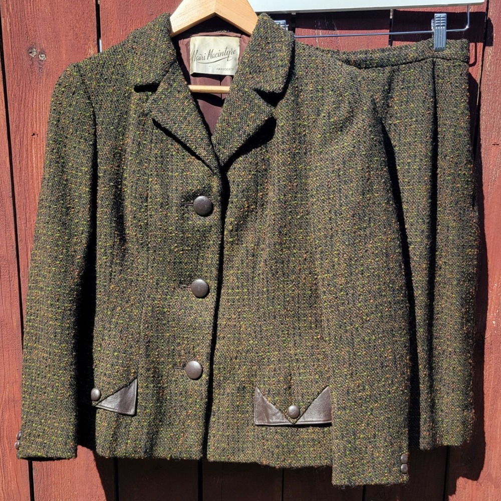 Mairi Macintyre Harrogate Vintage 60s Wool Tweed Skirt Suit Scotland Made Green
